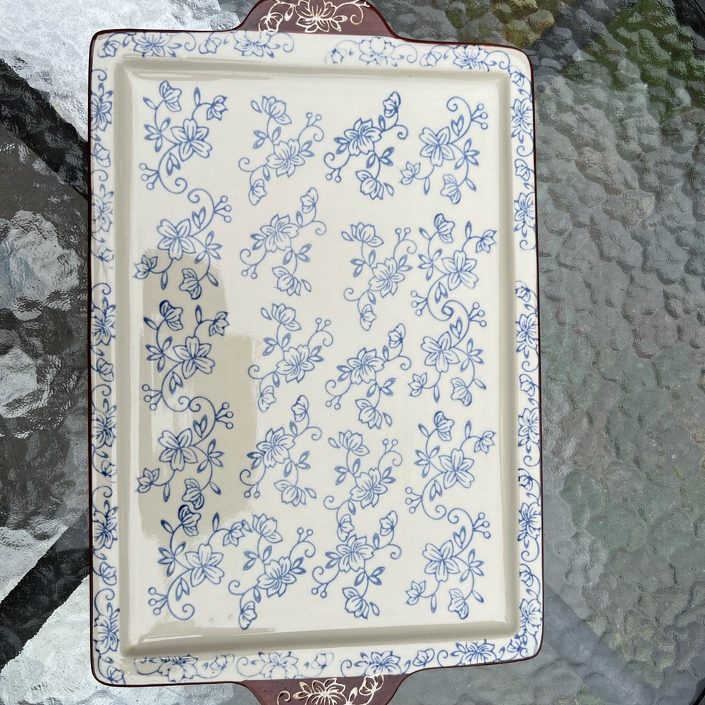 Temptations Blue and Cream Floral Rectangular Serving Platter